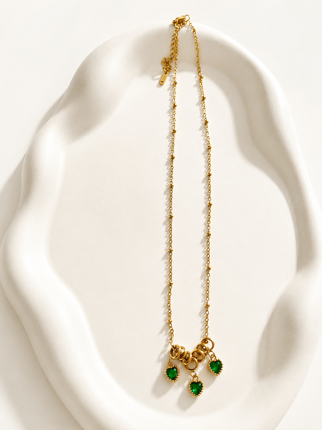 Emerald Trio Heart Necklace