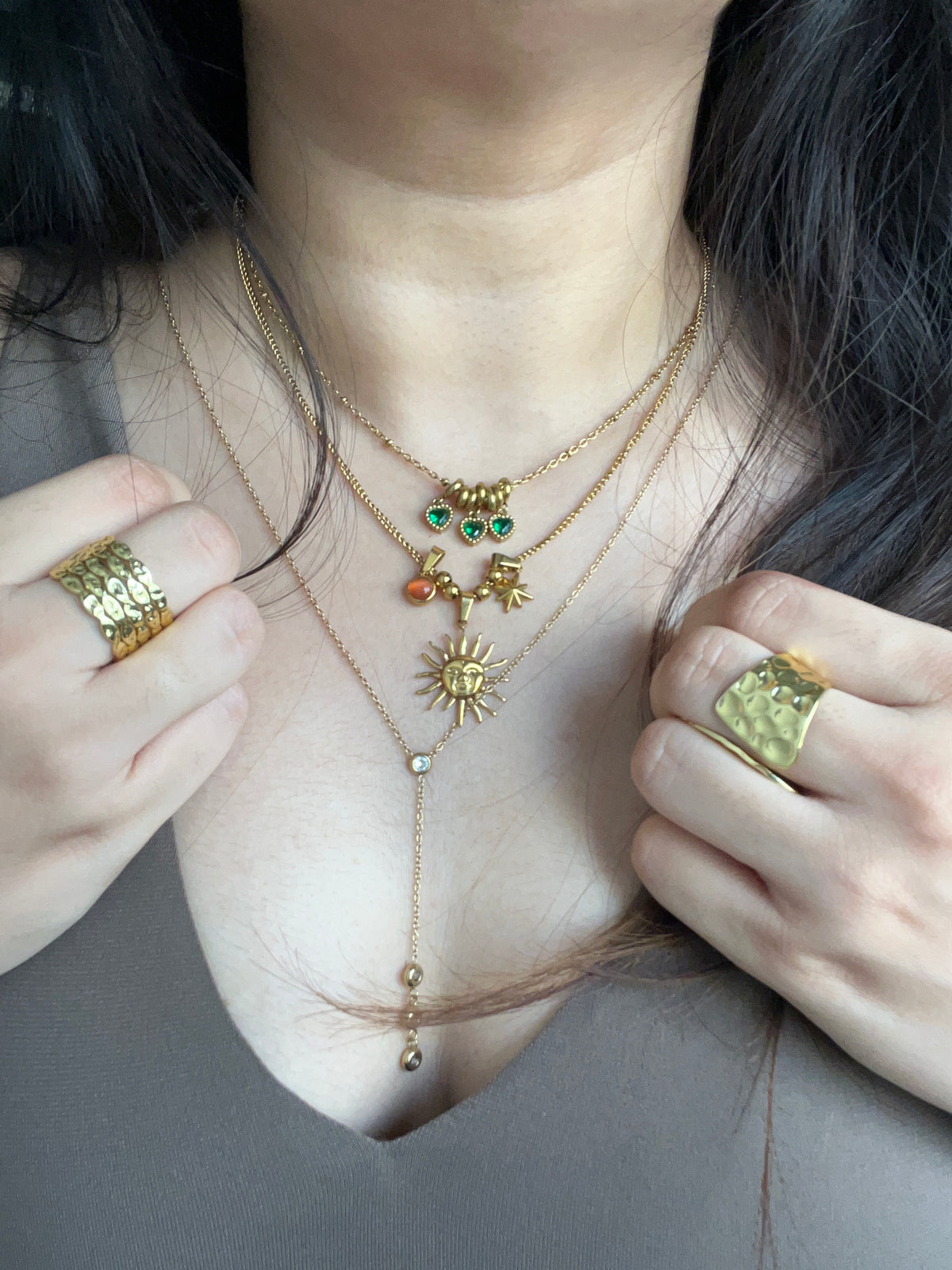 Emerald Trio Heart Necklace