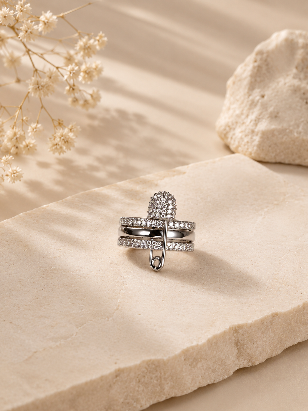 Silver Safety Pin Stack Ring