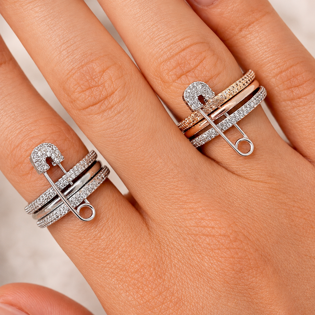 Gold Safety Pin Stack Ring