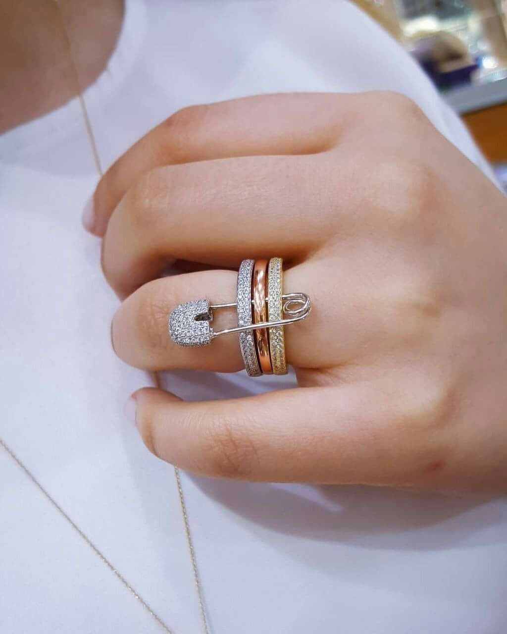 Gold Safety Pin Stack Ring