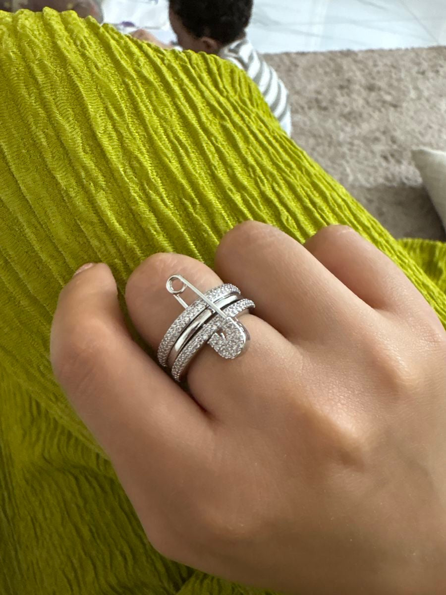 Silver Safety Pin Stack Ring
